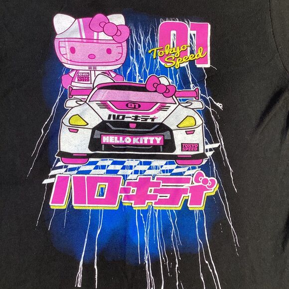 Hello Kitty Tokyo Speed Racing Car Graphic Print Black T-Shirt - Picture 3 of 5